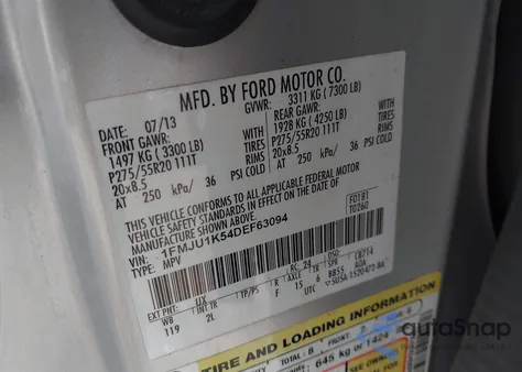 2013 Ford Expedition Limited from USA, damaged, VIN 1FMJU1K54DEF63094